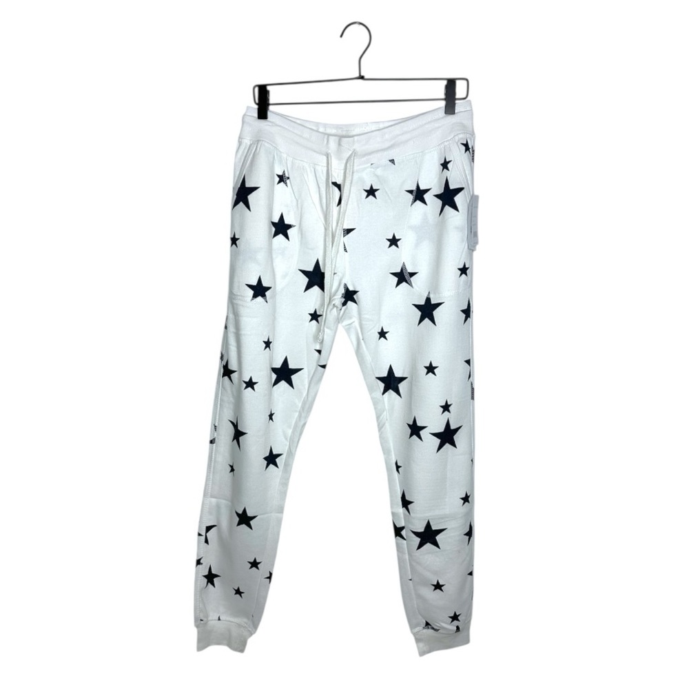 NWT Bloom + Pop White Navy Star Print Jogger Sweatpants Lounge Pants Size Large